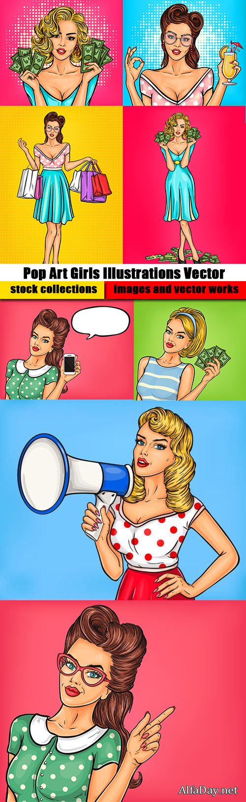 Pop Art Girls Illustrations Vector