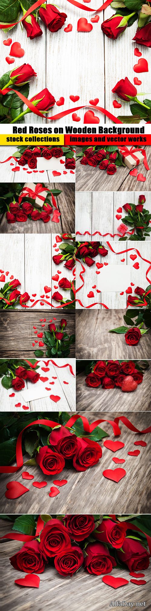 Red Roses on Wooden Background