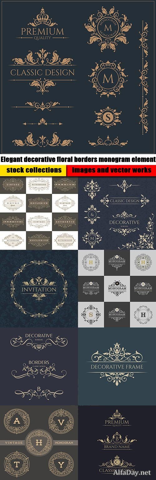 Elegant decorative floral borders monogram element