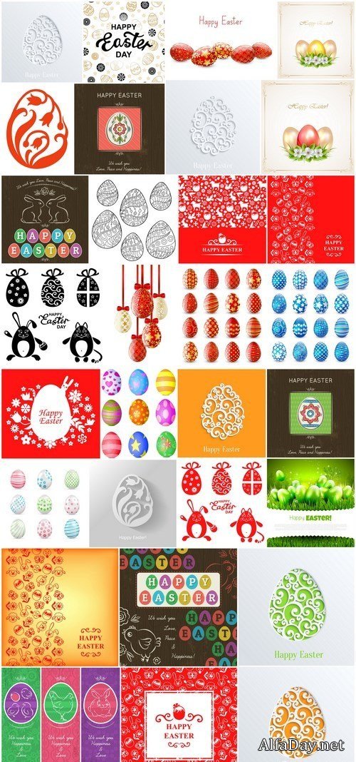 Easter eggs, Easter rabbit & bunny - Happy Easter 6 - Set of 30xEPS,AI Professional Vector Stock