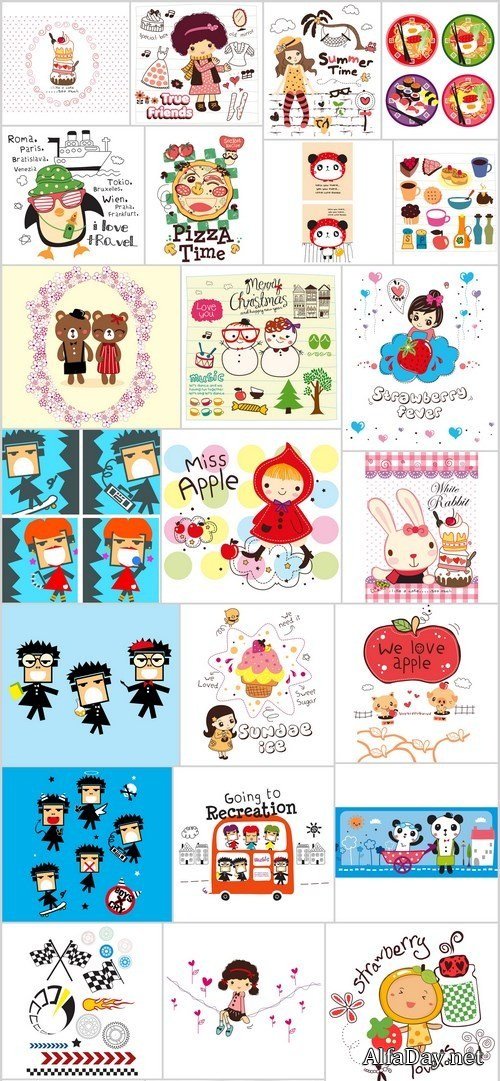 Doodle cartoon characters and illustration - Set of 26xEPS Professional Vector Stock