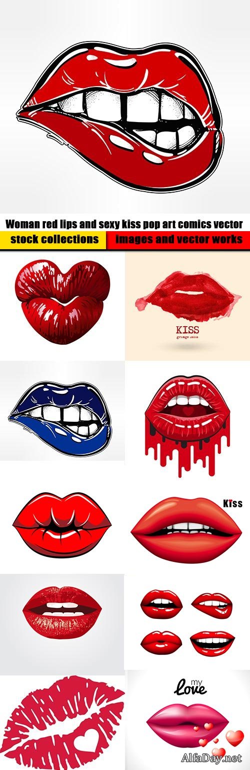 Woman red lips and sexy kiss pop art comics vector