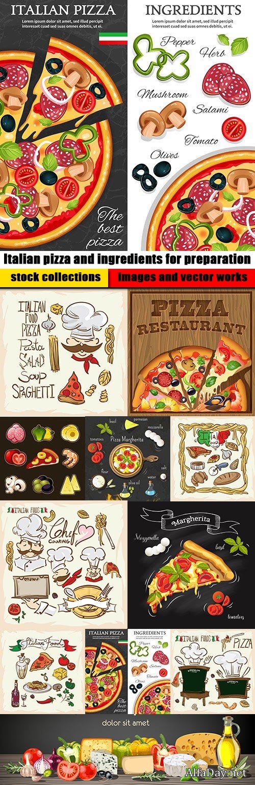 Italian pizza and ingredients for preparation