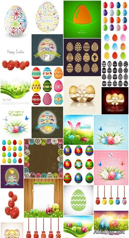 Easter eggs, Easter rabbit & bunny - Happy Easter 7 - Set of 30xEPS,AI Professional Vector Stock