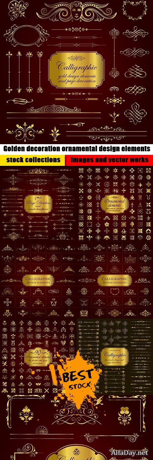 Golden decoration ornamental design elements