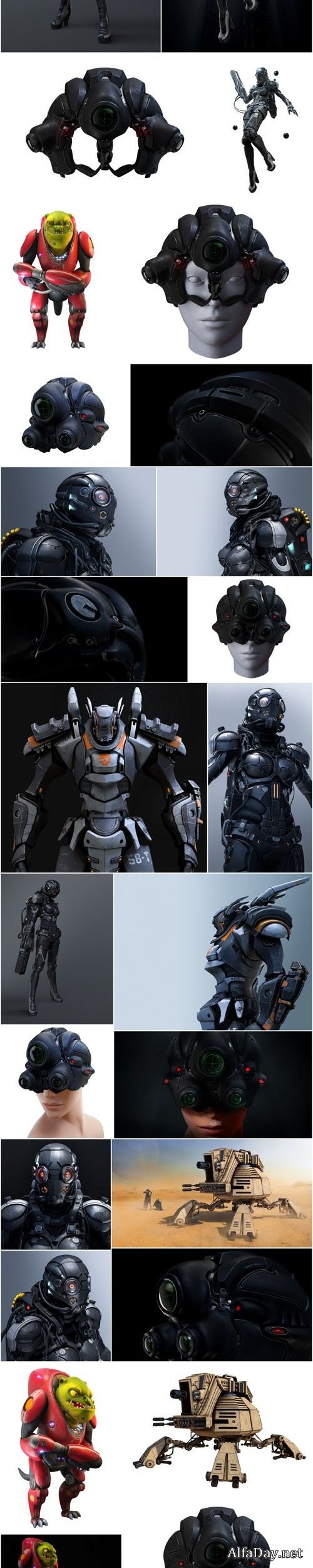 3D rendering cyborg girl, robot and space pirate - Set of 28xUHQ JPEG