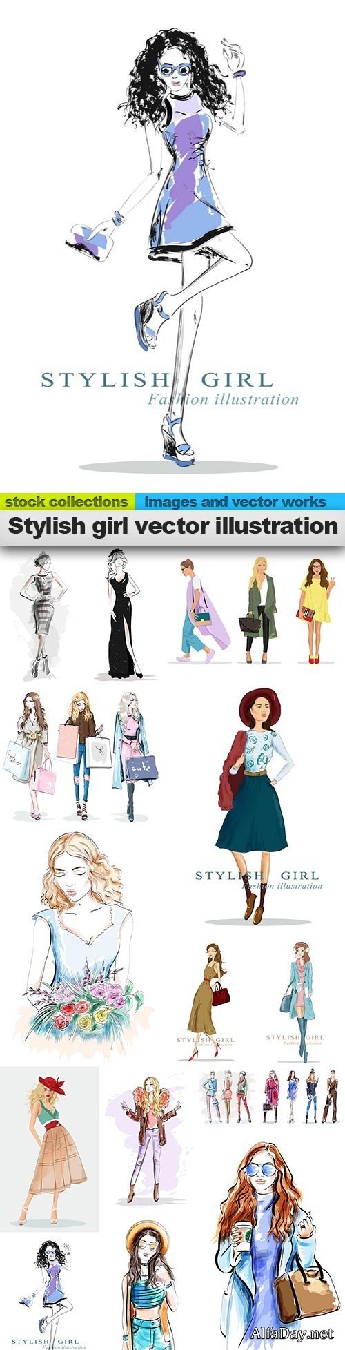Stylish girl vector illustration, 15 x EPS