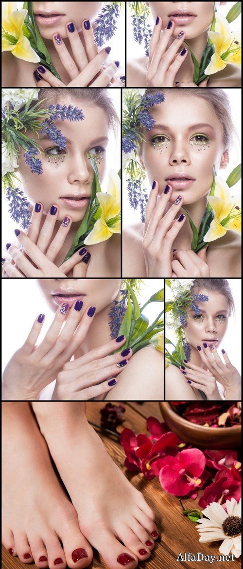 Beautiful girl with flowers and design nails manicure 7X JPEG