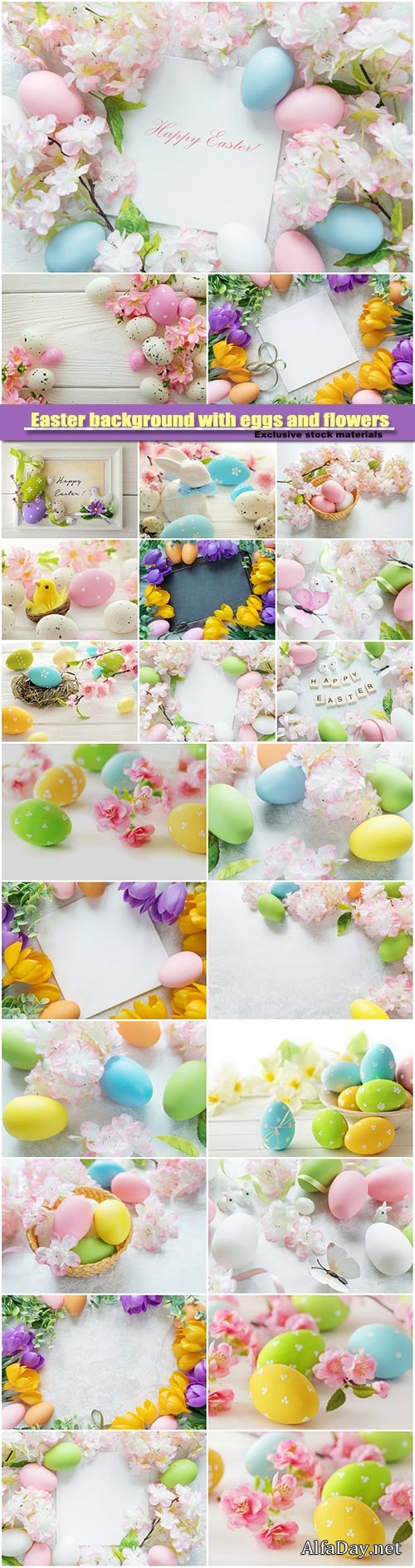 Easter background with eggs and flowers
