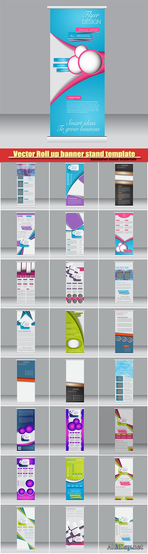 Vector Roll up banner stand template, abstract background for design, business, education, advertisement