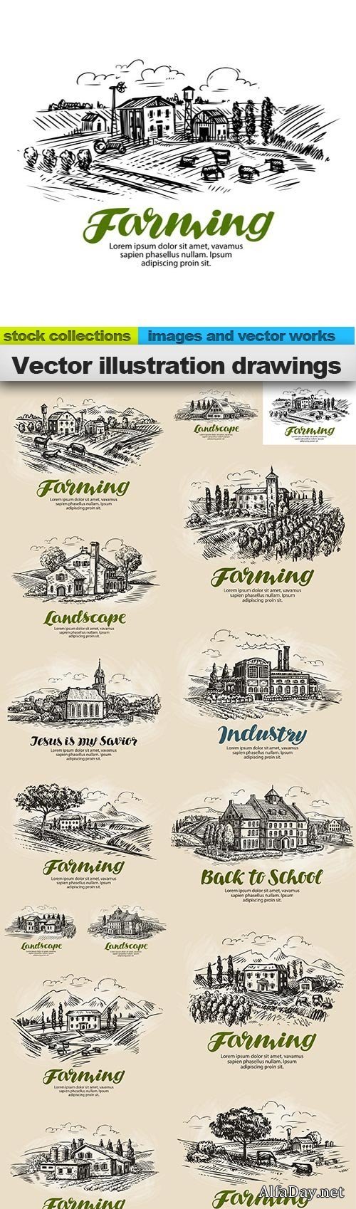 Vector illustration drawings, 15 x EPS