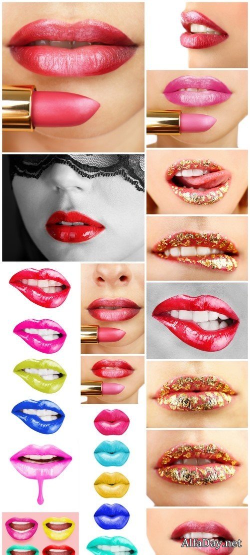 Colorful female lips isolated on white 18X JPEG