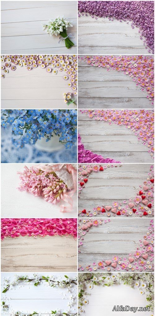 Wooden background with flowers 12X JPEG
