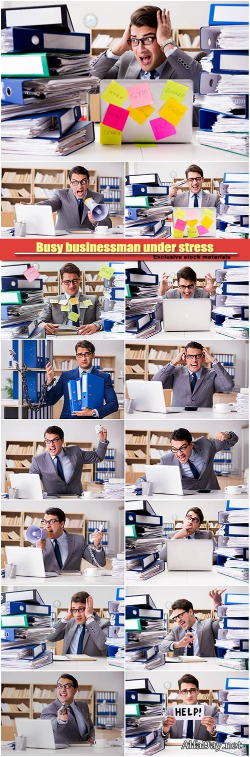 Busy businessman under stress due to excessive work