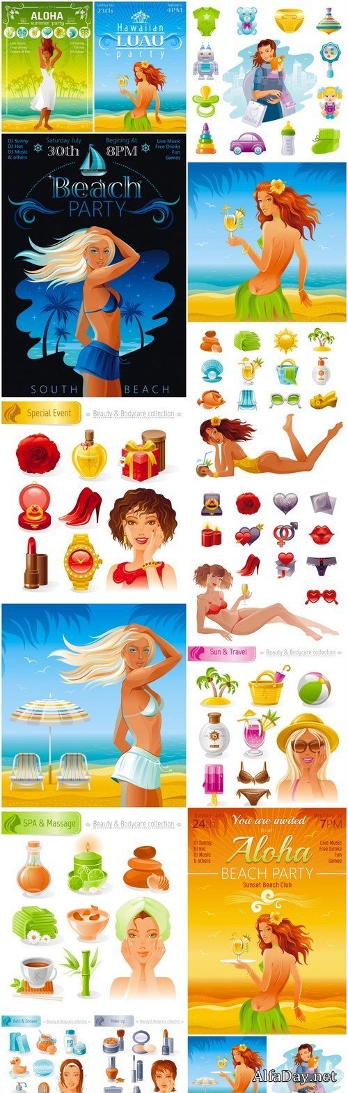 Beautiful Girls And Body Care - 16 Vector