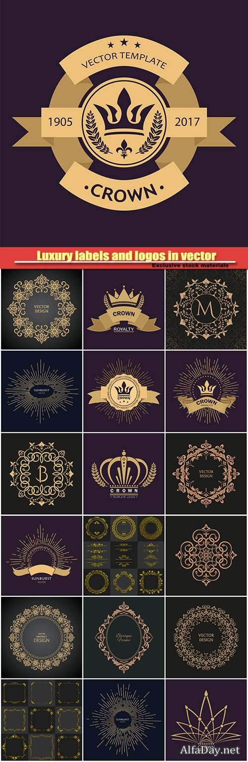 Luxury labels and logos in vector, vector frames