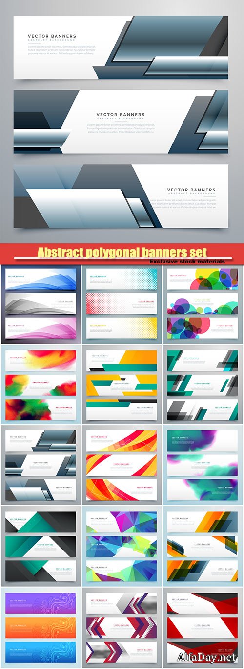 Abstract polygonal banners set with geometric shapes