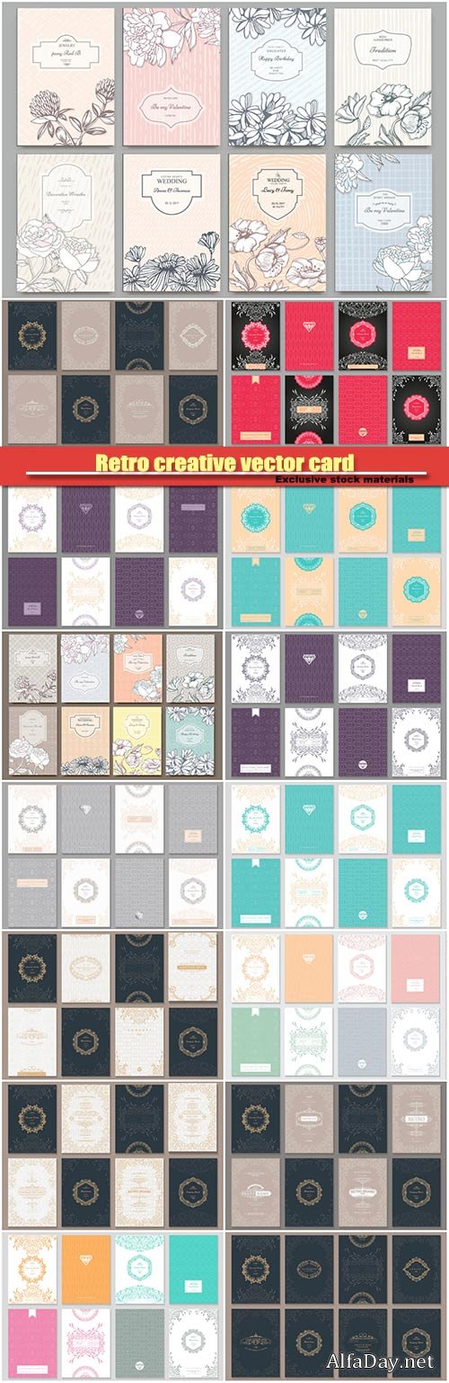 Retro creative vector card template, background for invitation, announcement, brochure, wedding