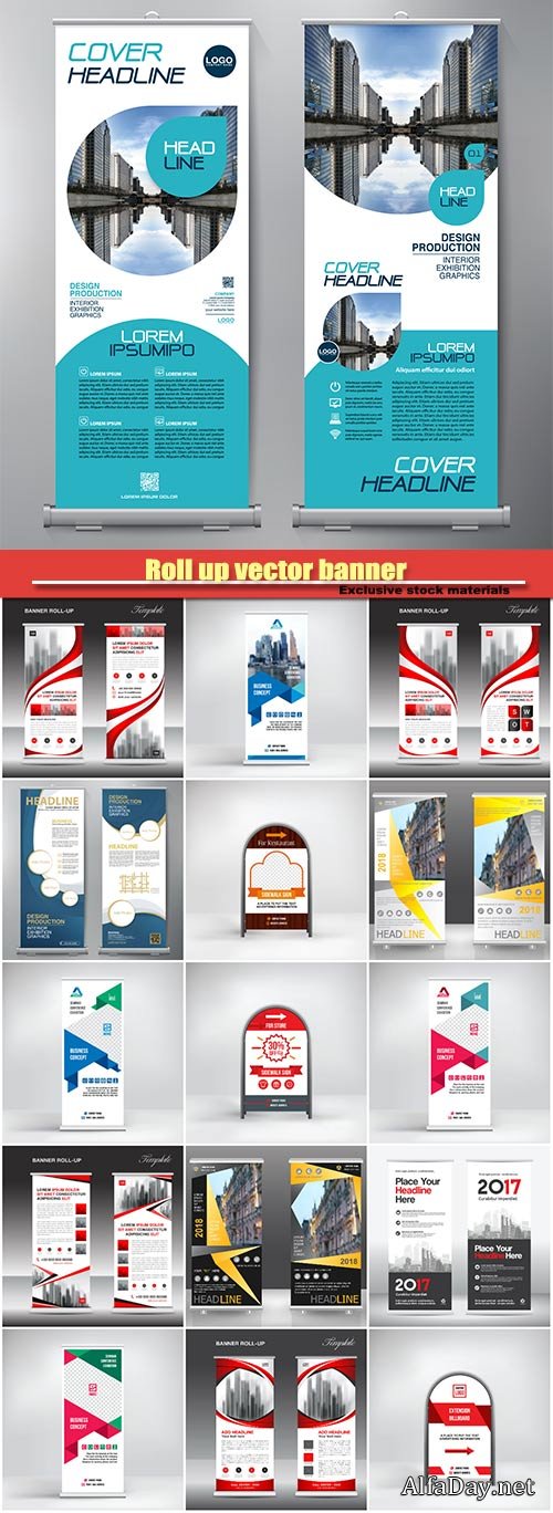 Roll up vector banner, stand template, poster, advertisement, business layout