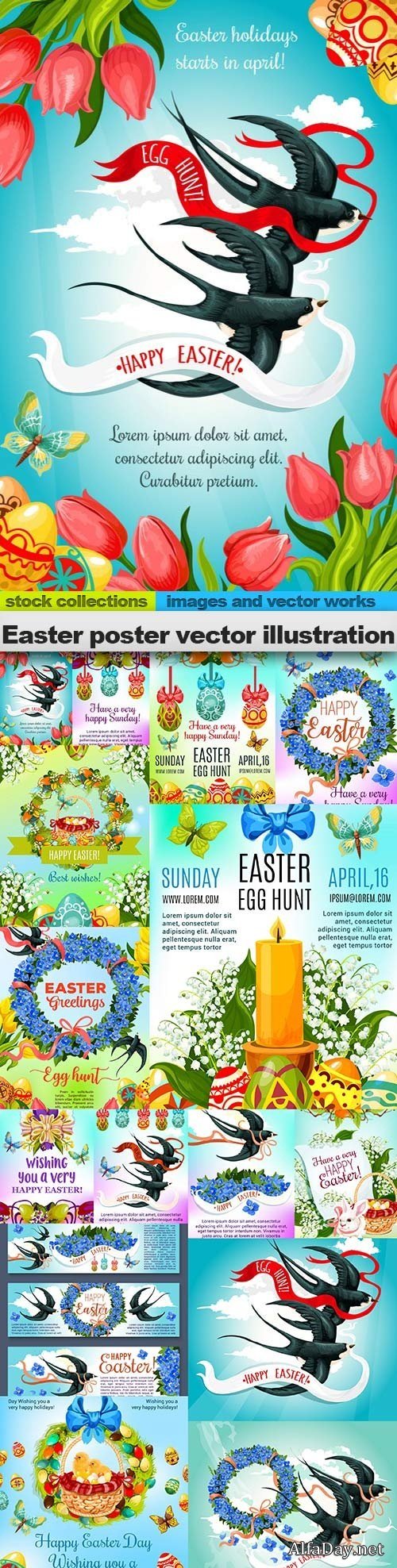 Easter poster vector illustration, 15 X EPS