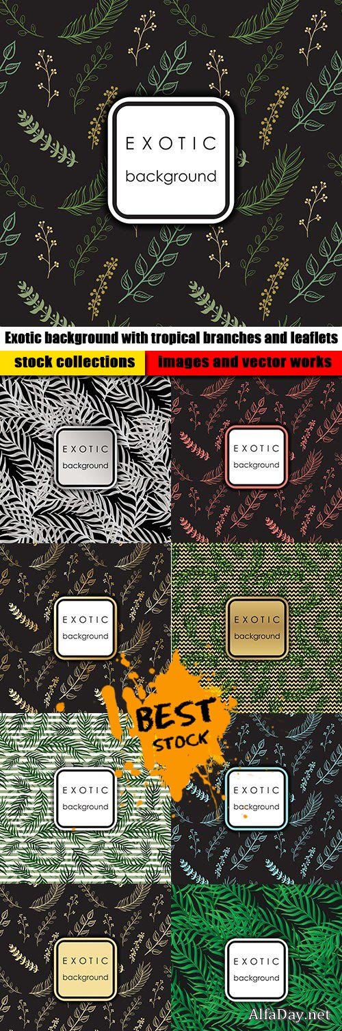 Exotic background with tropical branches and leaflets