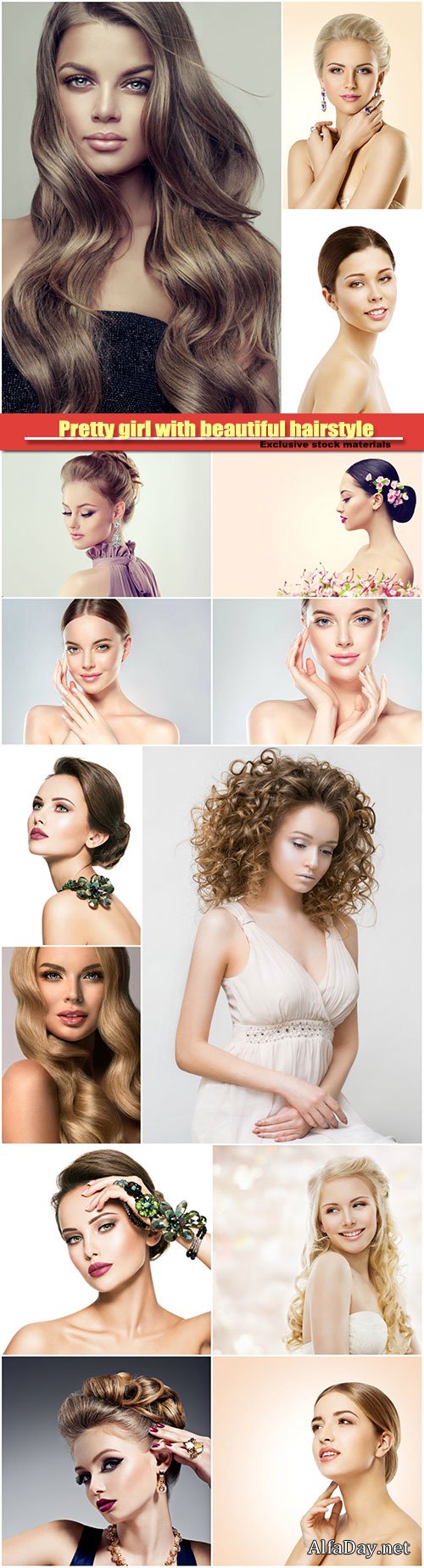 Pretty girl with beautiful hairstyle, bright makeup