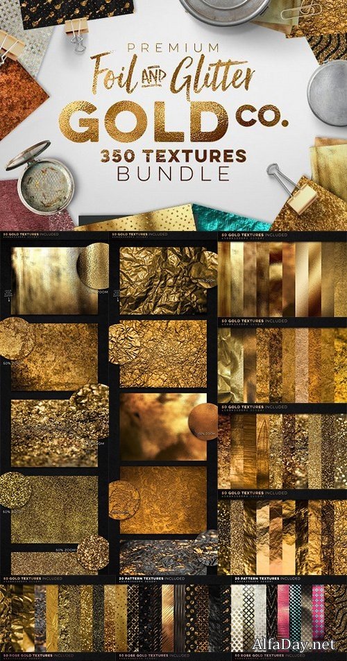 ������� ������������� �������� / 350 Gold & Metallic Textures Bundle 1227910