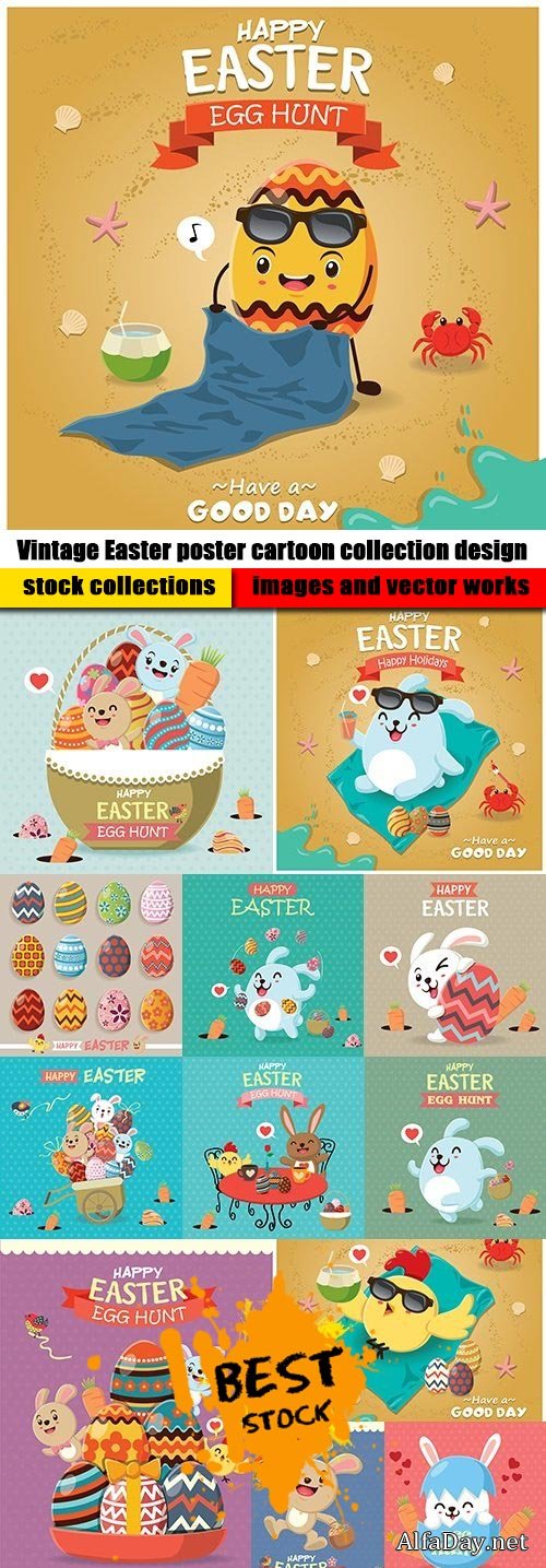 Vintage Easter poster cartoon collection design