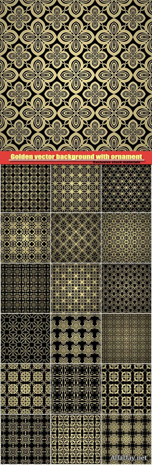 Golden vector background with abstract vintage ornament