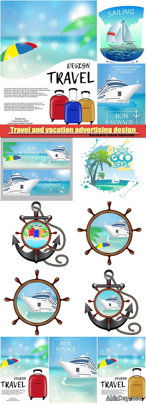 Travel and vacation advertising design vector template