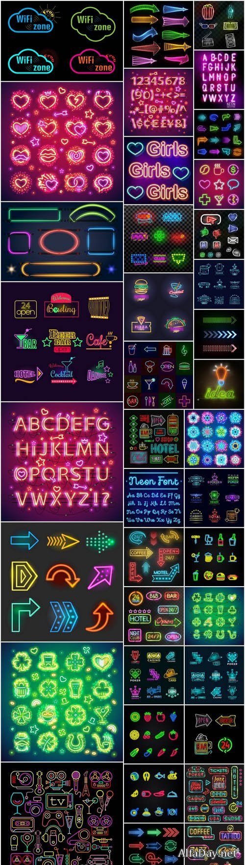 Neon Icons Collection - 38 Vector