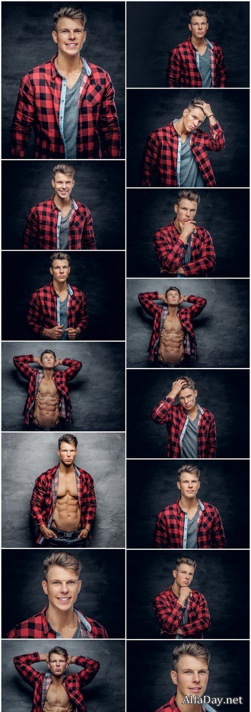 Portrait of positive stylish male in a red shirt - 15xUHQ JPEG