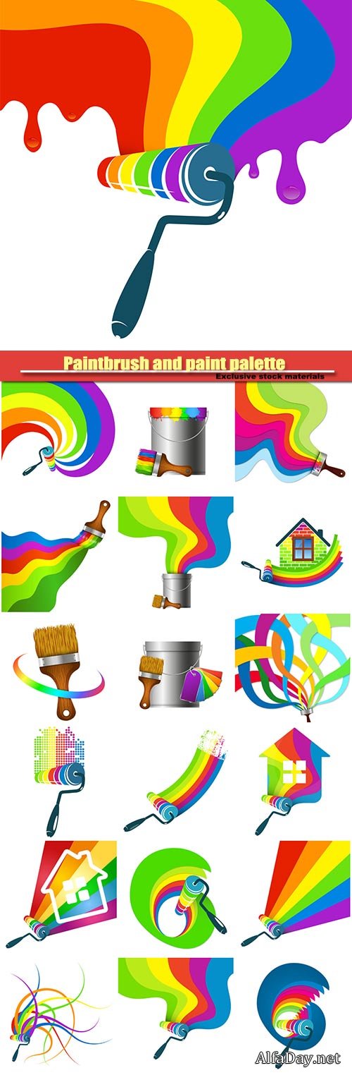 Roller for paint color, paintbrush and paint palette, symbol for business