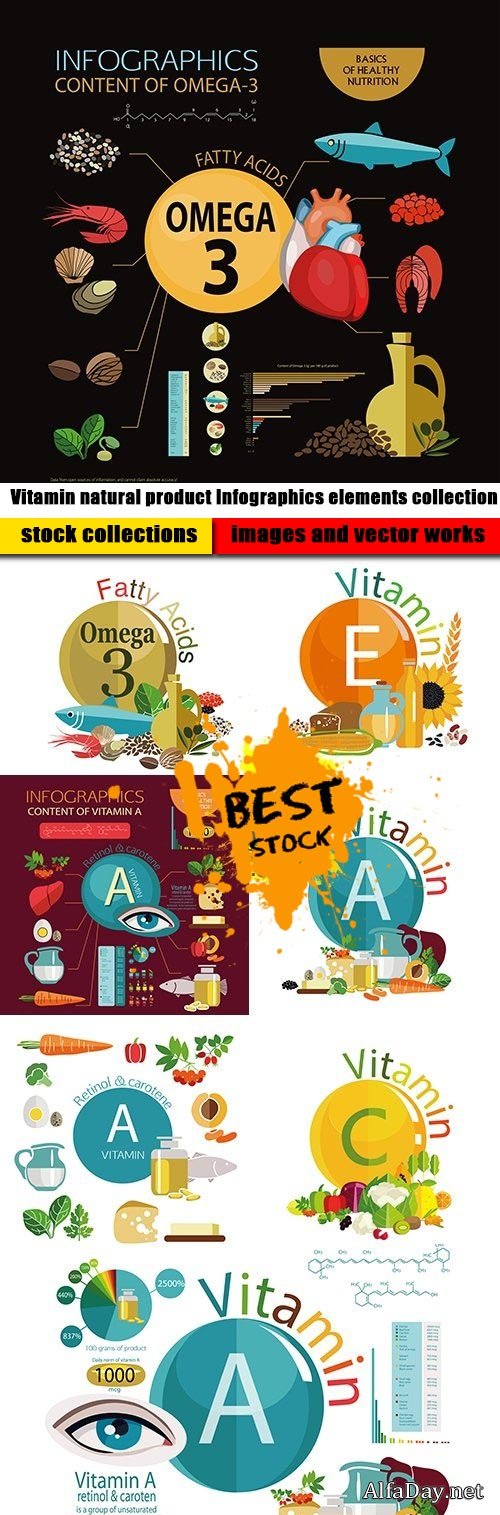 Vitamin natural product Infographics elements collection