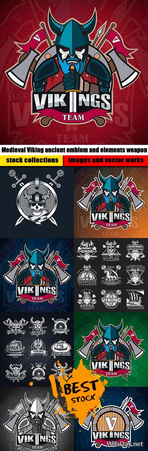 Medieval Viking ancient emblem and elements weapon