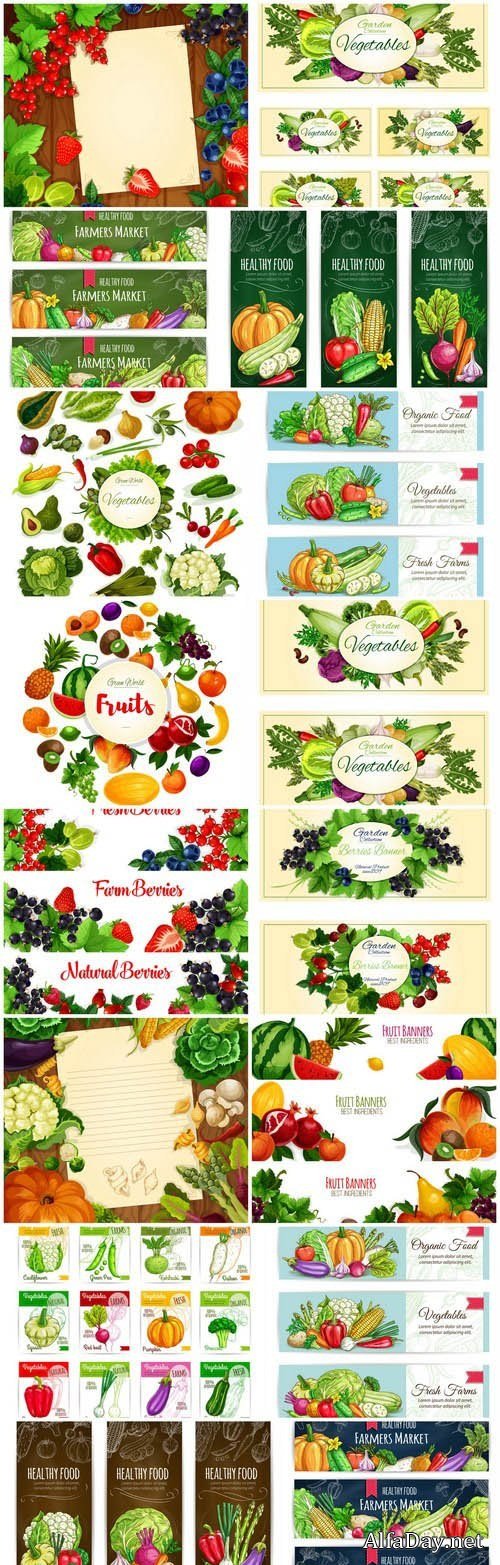 Vegetables And Fruits Background - 16 Vector