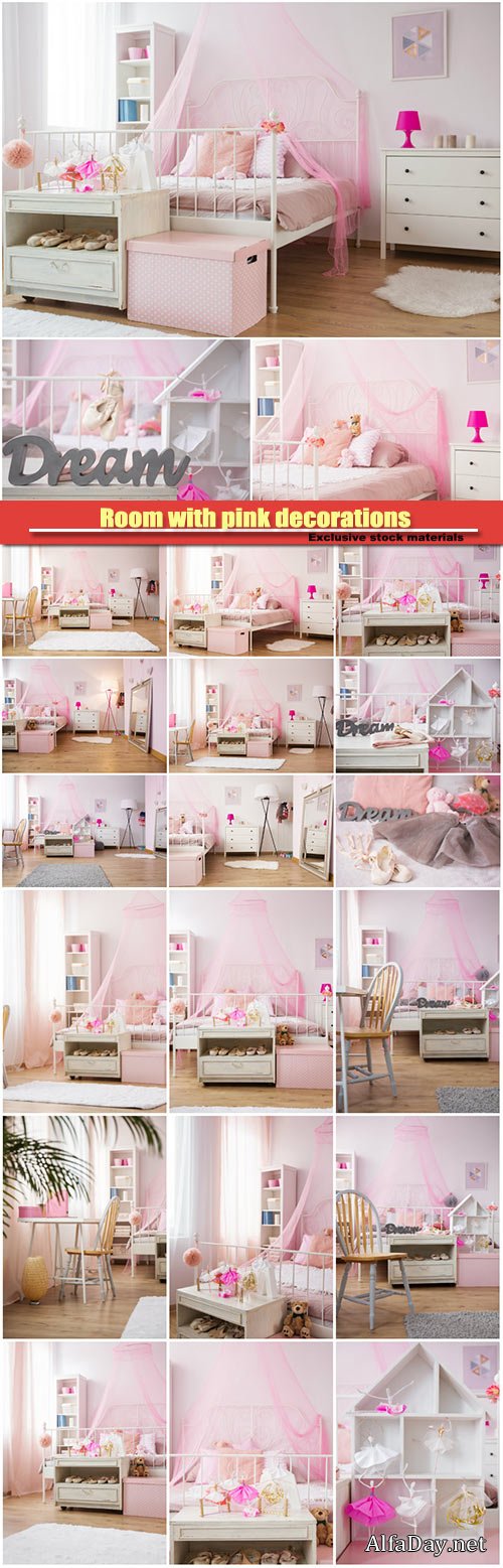 Children's room with pink interior decorations