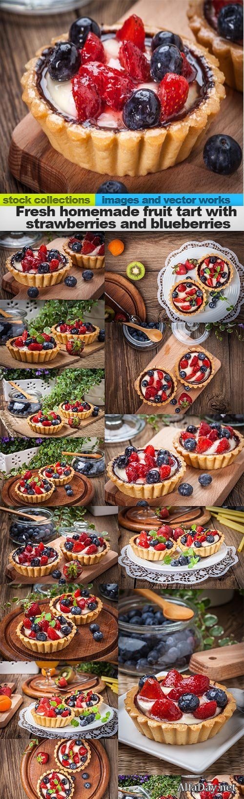 Fresh homemade fruit tart with strawberries and blueberries, 15 x UHQ JPEG