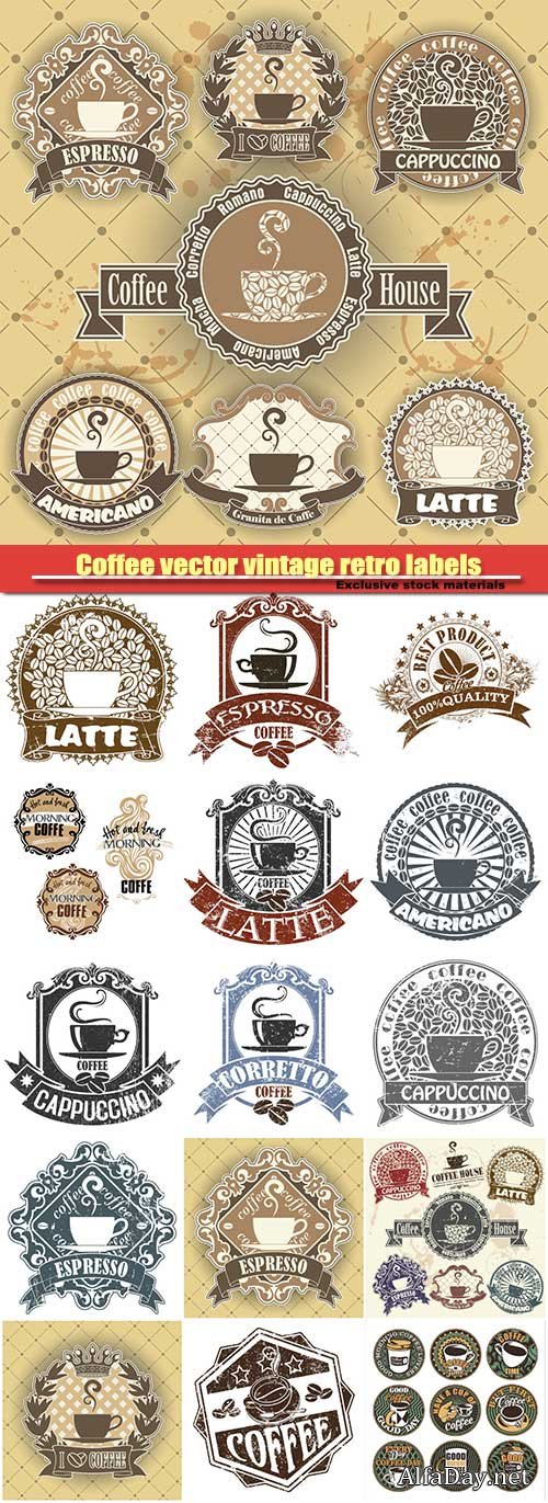 Coffee vector vintage retro labels