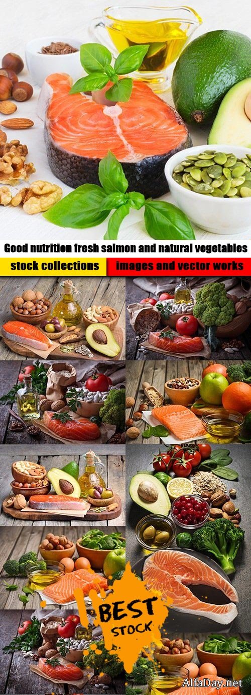 Good nutrition fresh salmon and natural vegetables