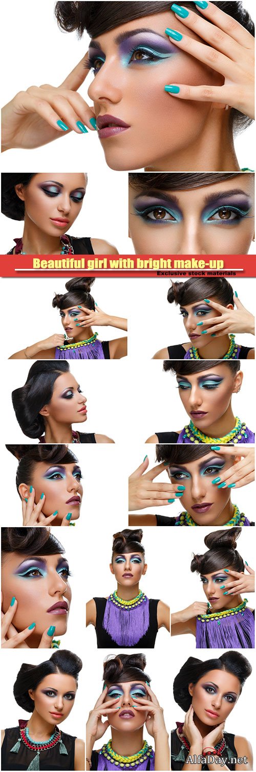 Beautiful girl with bright vivid purple and green make-up