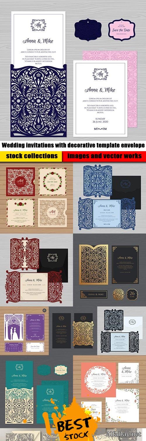 Wedding invitations with decorative template envelope