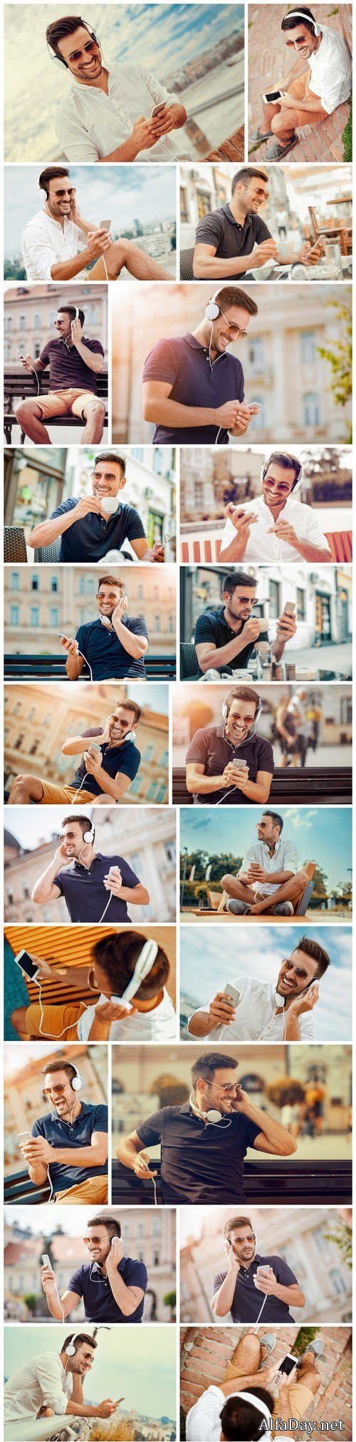 Smiling handsome guy listening to music 2 - 24xUHQ JPEG Photo Stock