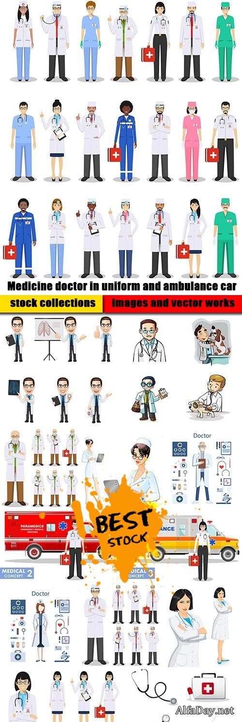 Medicine doctor in uniform and ambulance car