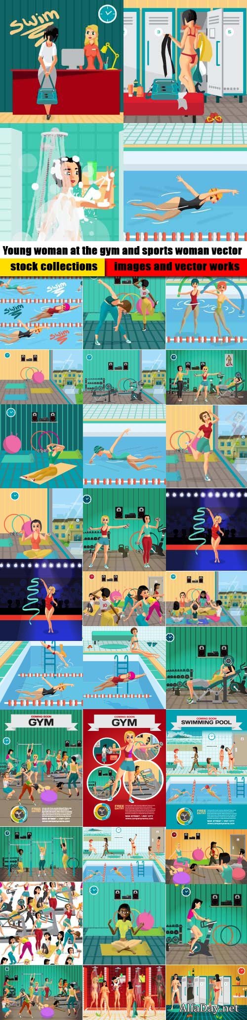 Young woman at the gym and sports woman vector