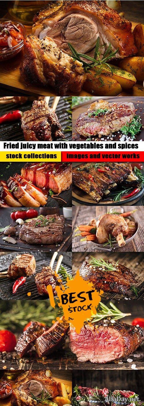 Fried juicy meat with vegetables and spices