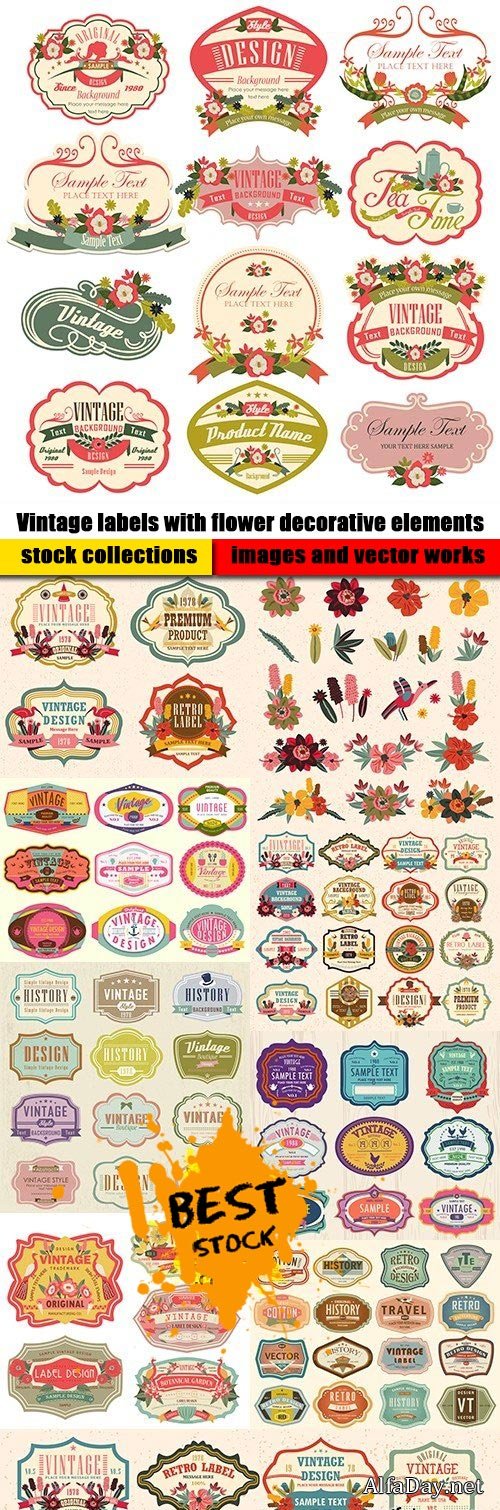 Vintage labels with flower decorative elements