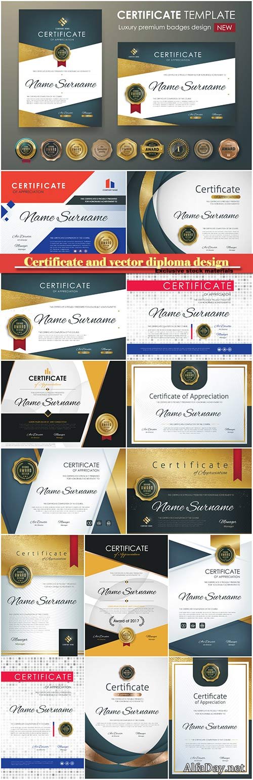 Certificate and vector diploma design template #9