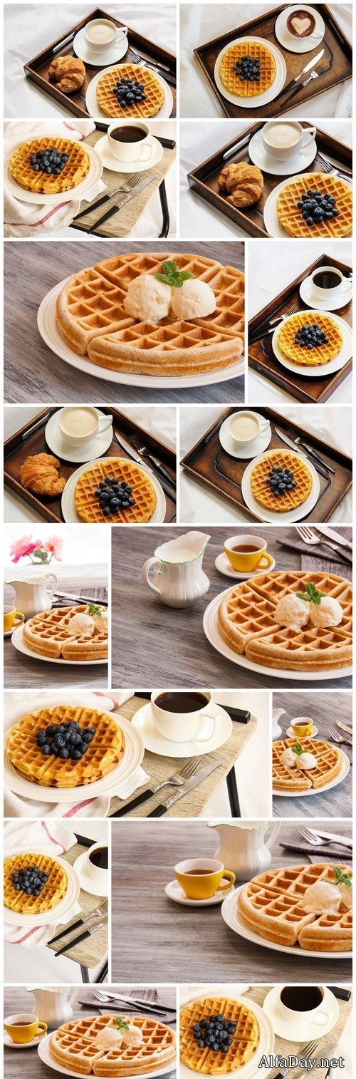 Warm Waffle Breakfast with blueberry and homemade coffee - 16xUHQ JPEG