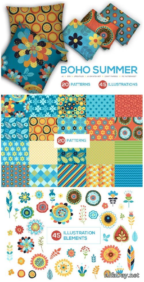 Boho Summer Seamless Vector Patterns
